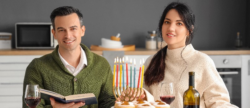 Young couple celebrating with tradition