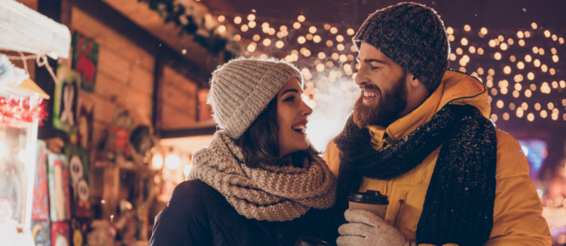 Young couple having fun in city