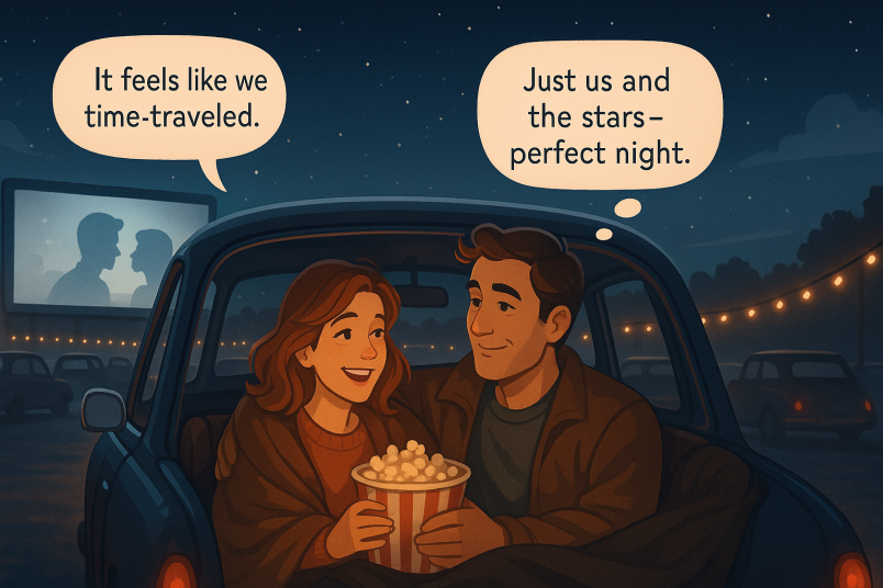 Couple at drive-in theater