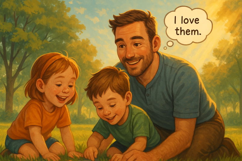 Father playing with kids