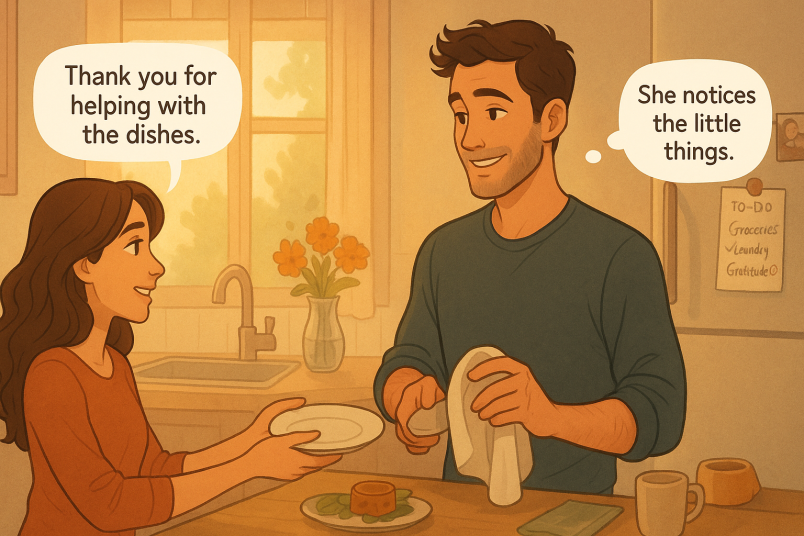 Man helping woman in kitchen