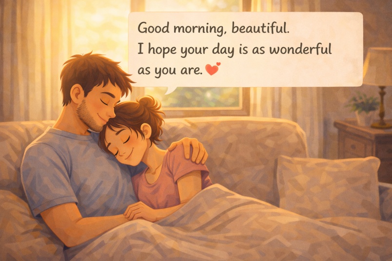 Man wishing woman good morning
