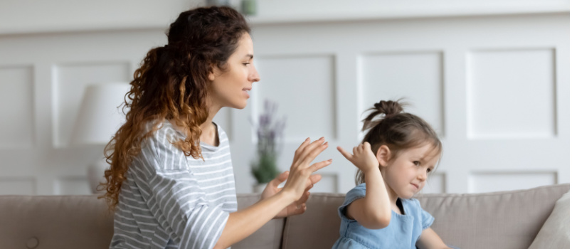 Single mother scolding kid