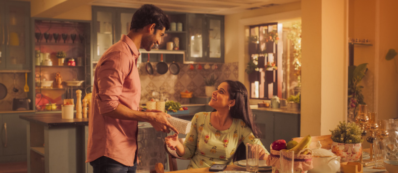 Man surprising woman