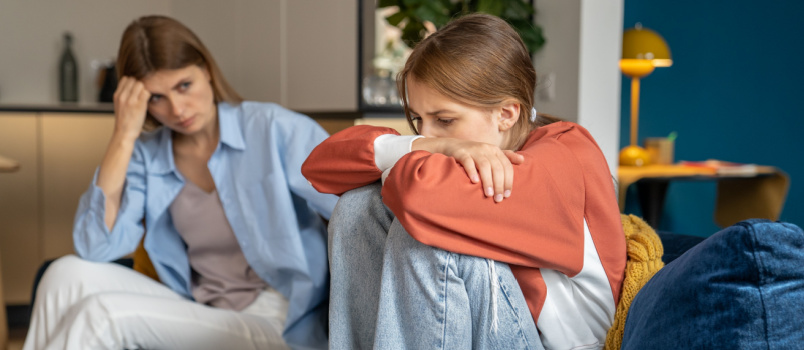 Upset worried woman crying