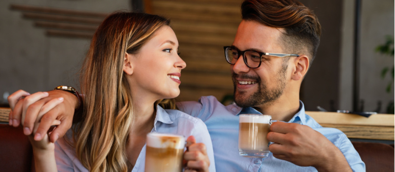 Loving couple drinking coffee