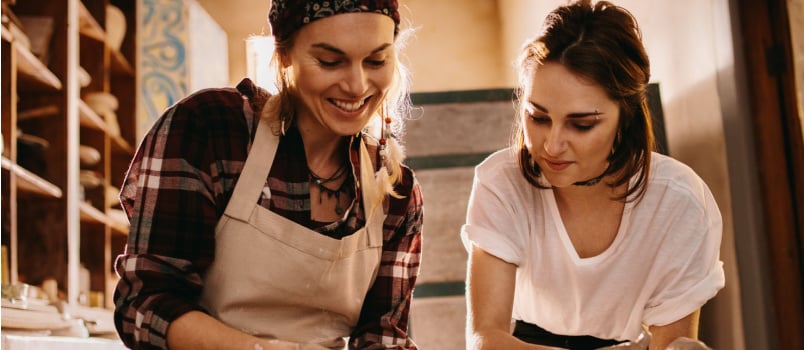 Friends enjoying art class