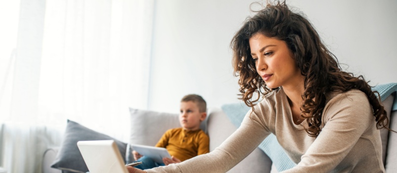 Woman working on laptop