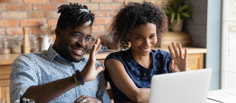 Young couple on video call