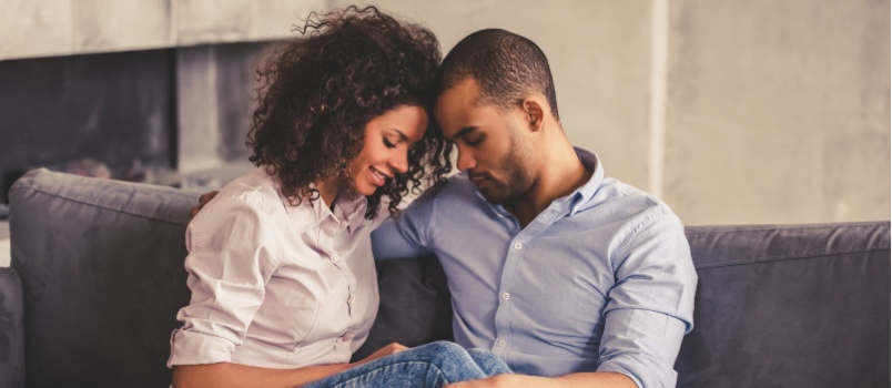 Young American couple hugging