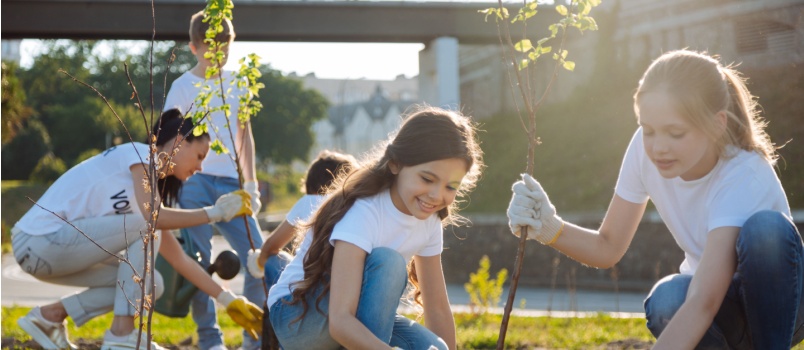 Happy family gardening