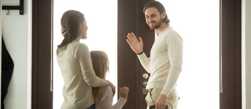 Mother daughter seeing off father