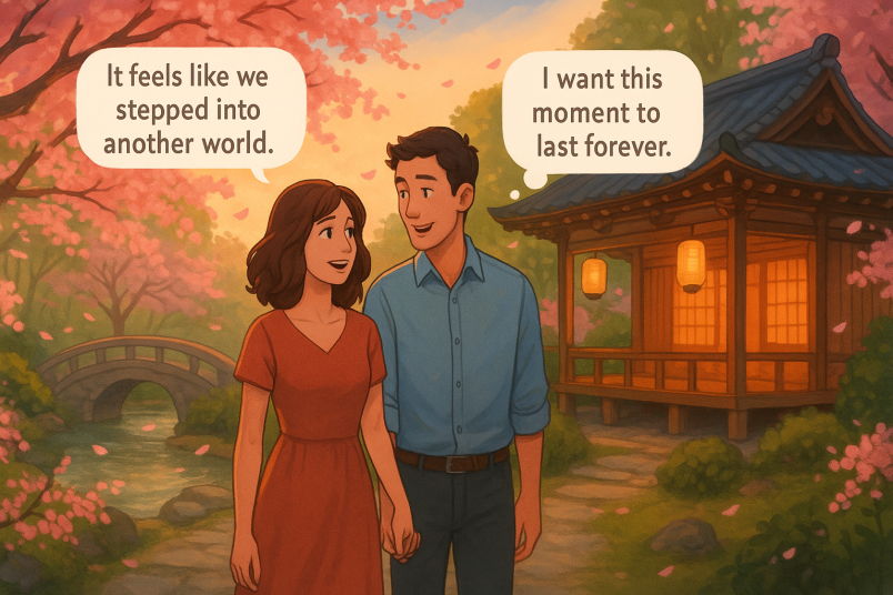 Couple wandering in Japan