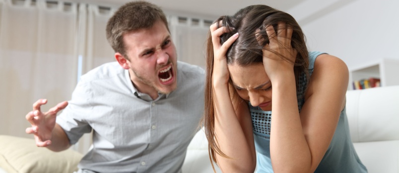 Man shouting on scared wife