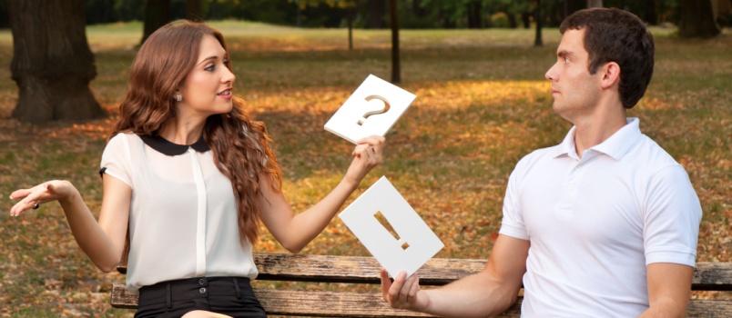 quarrel between young couple in park
