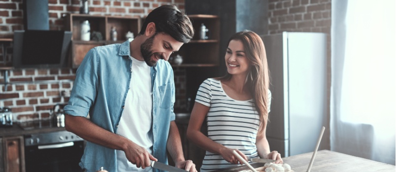 Couple cooking together
