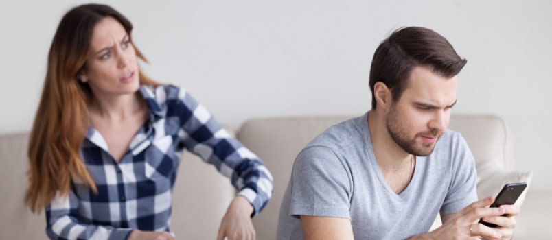 Wife watching at husband cheating