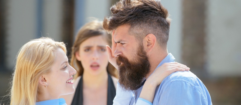 Woman jealous from couple