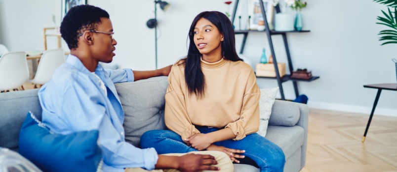 Young couple talking to each other