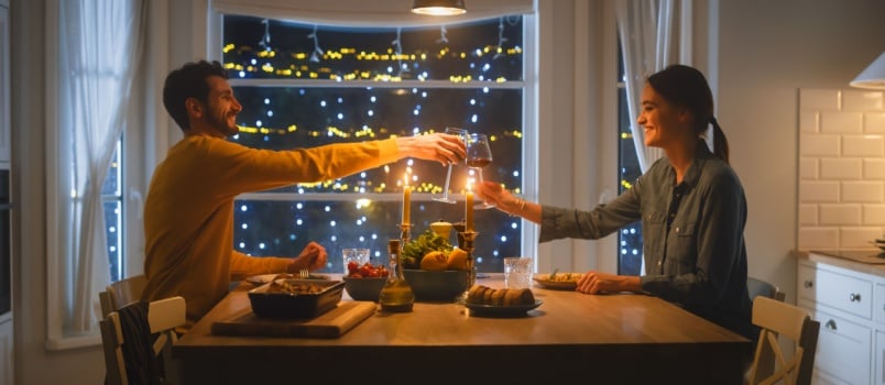 Young couple having romantic dinner