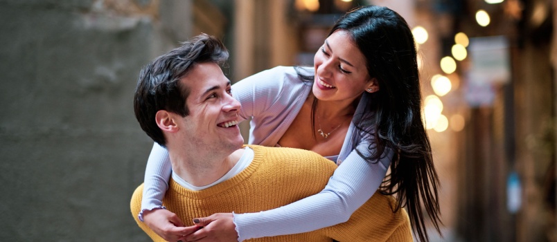 Couple enjoying in town