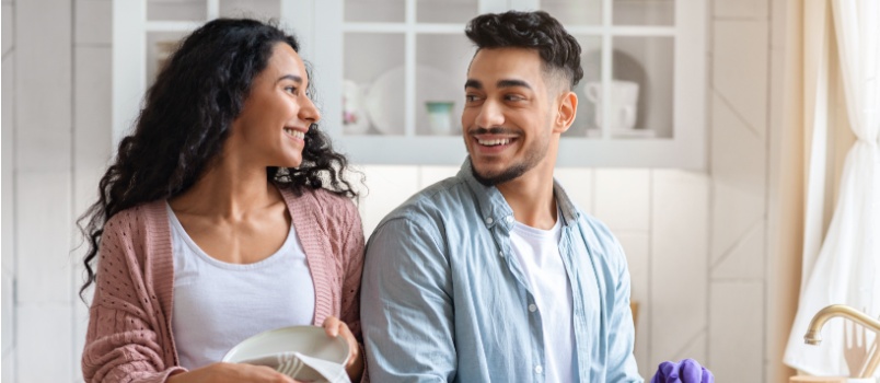 Couple sharing domestic work
