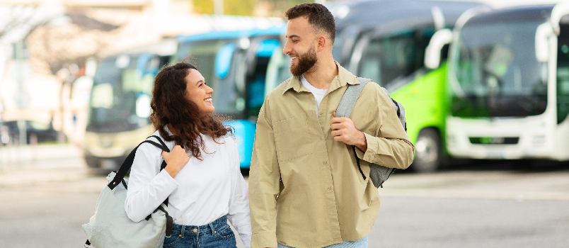 Happy couple travelling together