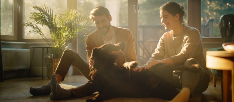 Happy couple enjoying with their dog