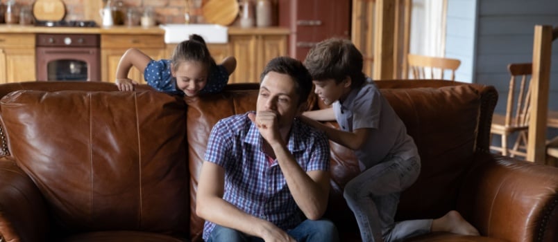 Kids irritating stressed father