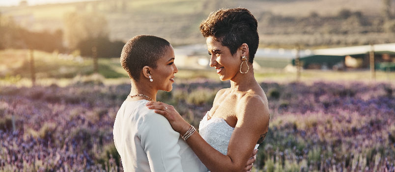 Lesbian couple enjoying life after wedding