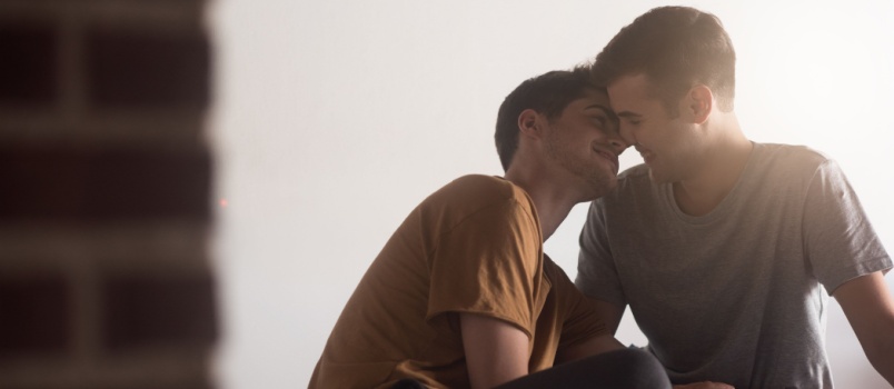 Gay couple having romantic moment