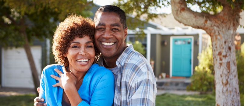 Mature couple looking over back
