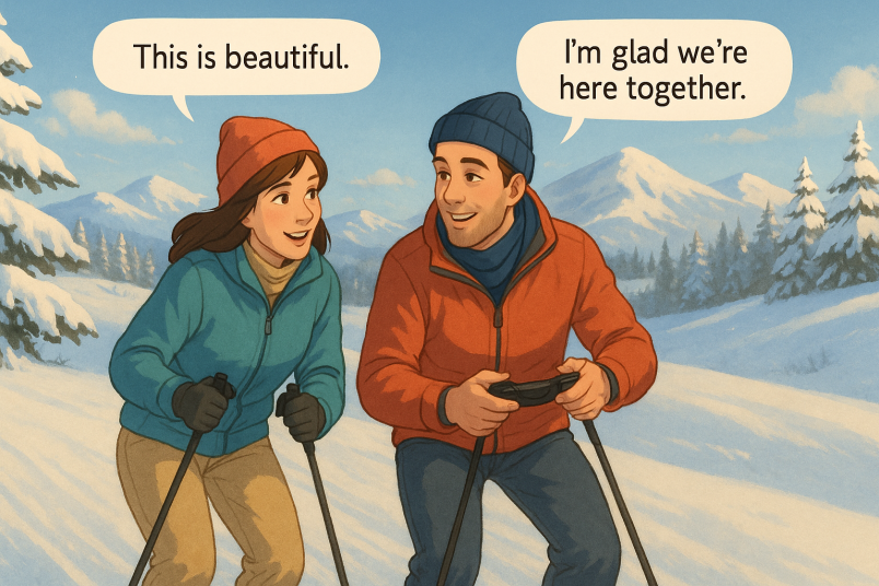 Couple enjoying snow