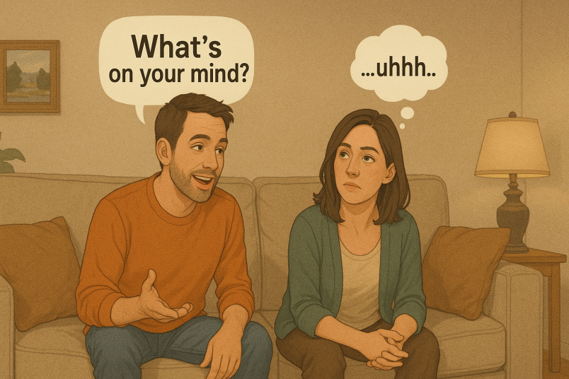 Couple trying to have conversation
