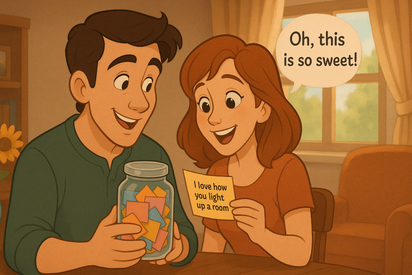 Husband gives love notes to wife