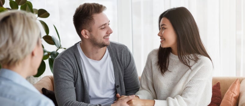 Couple become happy after the consultation provided by the expert