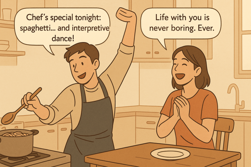 Man cooking for woman