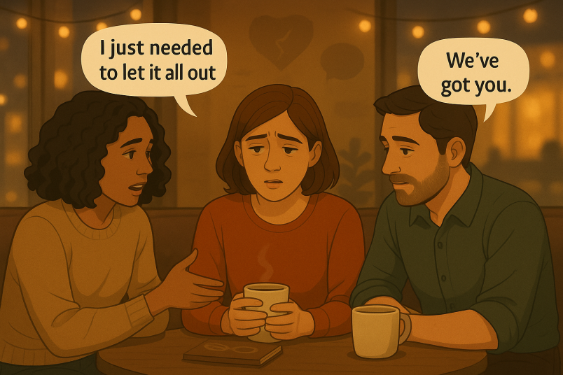 Woman talking to friends