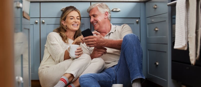 Senior couple bonding morning coffee