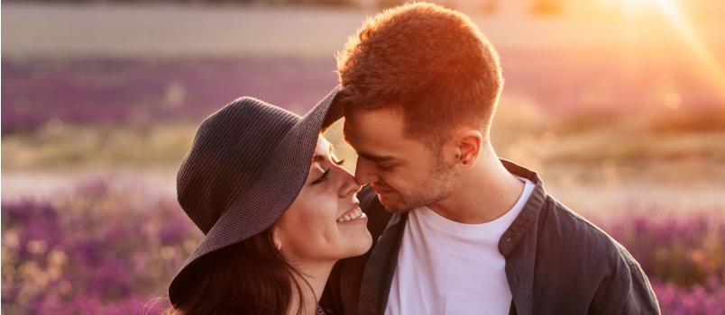 Romantic couple about to kiss