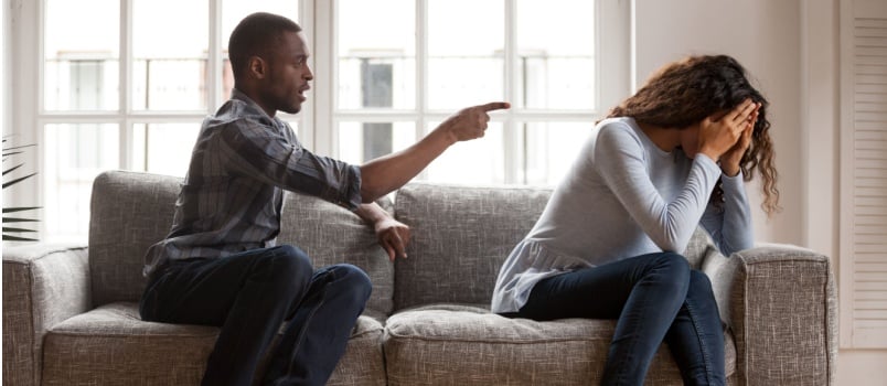 Angry husband yelling on wife