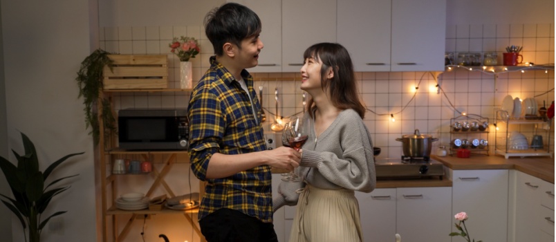 Romantic couple flirting with each other