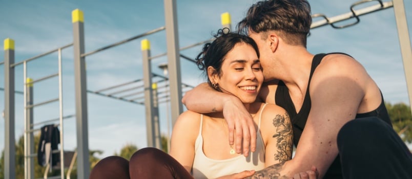 Happy couple sharing affectionate moment