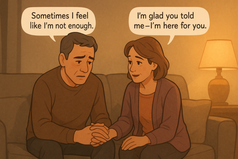 Man is upset, woman supporting