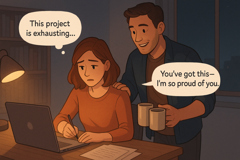 Man supporting woman