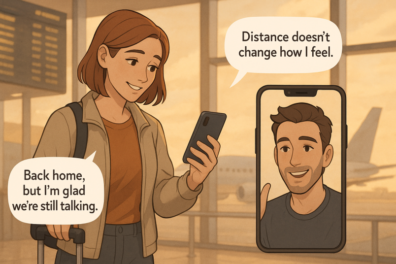 man and woman talking over video call