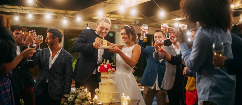 newly wed couple having celebration