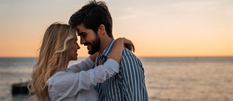 Young lovely couple on beach