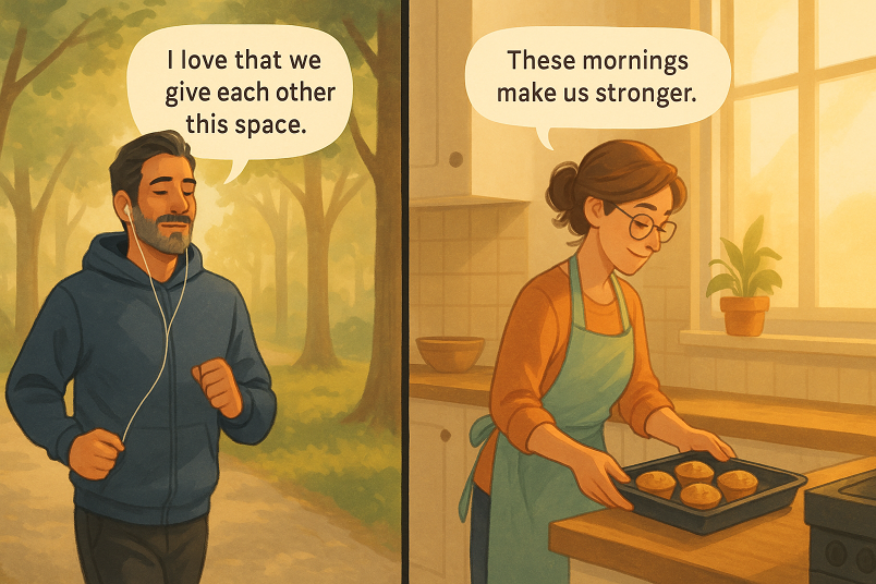 Couple doing what they love individually