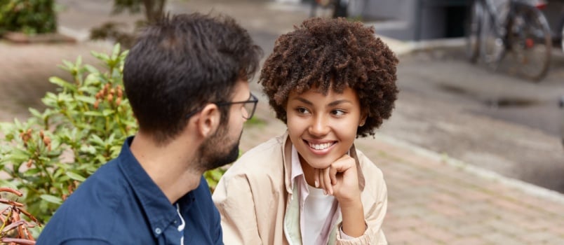 Happy couple talking to each other